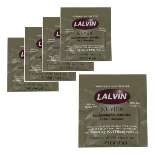 5 X Lalvin Icv K1 V1116 Levadura De Vino Blanco 0.18 Oz Bols