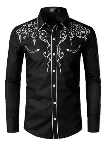 Elegante Camisa Vaquera Occidental Hombres Diseño Bordado Sl