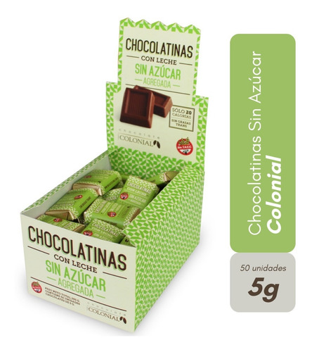 Chocolatinas Con Leche Colonial Sin Azucar Pack X 50 U 5 G