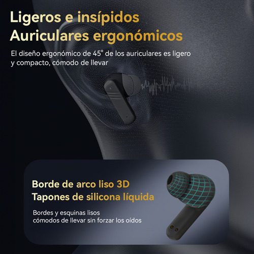 Fitpolo LX10 Audífonos In-ear Bluetooth TWS Negro con Luz LED, Cancelación de Ruido y Estuche de Carga