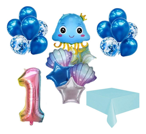 Decoración Globos Medusa + Número Tornasol