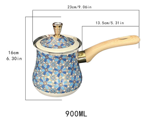 Cafetera Turca De Acero Inoxidable, Olla 900 Ml Patrón Azul