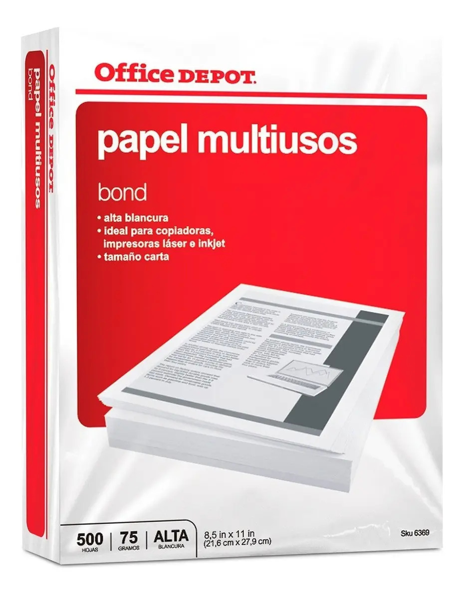 Papel Bond Office Depot Carta Blanco para Impresora – Pack de 500 Hojas