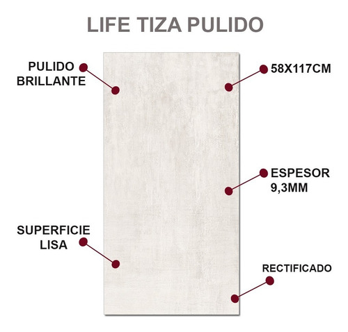 Porcelanato Pulido Brillante Life Tiza 58x117 - Cerro Negro
