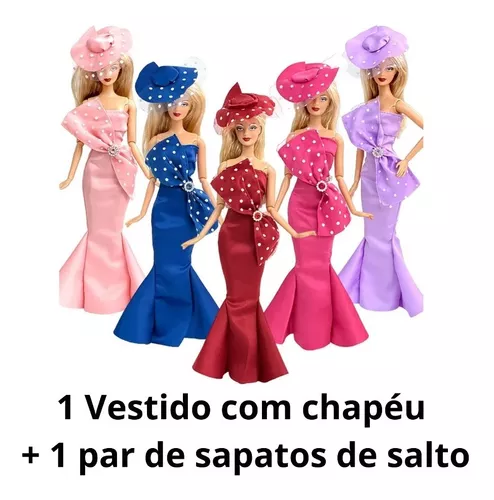 Roupa para barbie (vestido com sapato e chapéu)