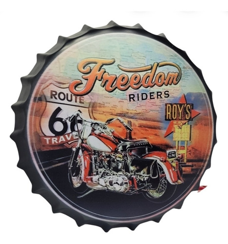 Letrero Forma De Tapa Adorno 35 Cm Ruta 66 Freedom Riders 