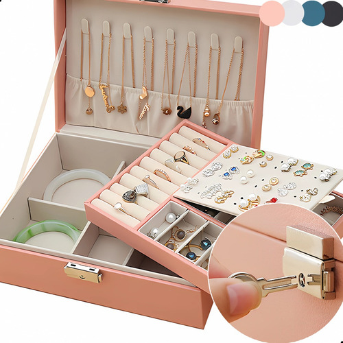 Imagen 1 de 7 de Maletin Joyero 2 Niveles, Organizador Joyas Moda De Cuero