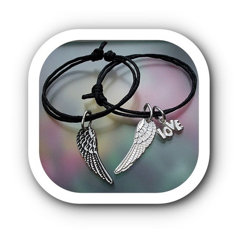 Par De Pulsera Dijes De Ala De Ángel Amor Love Plata Solida