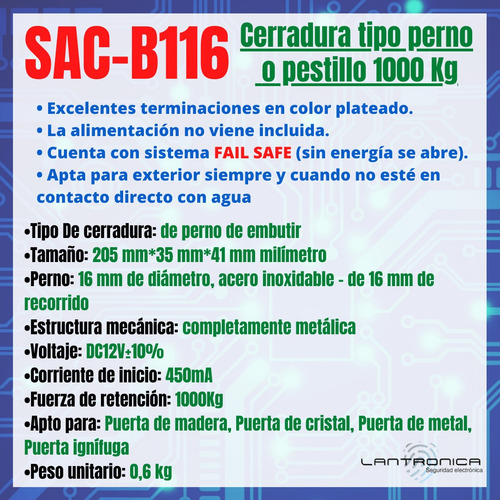 Imagen 2 de 7 de Cerradura Electrica Perno Piston Motorizada Fail Safe 12vcc