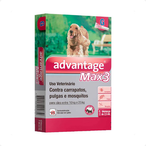 2 Advantage Max 3 Cães 10 A 25kg - 1 Pipeta Envio Imediato
