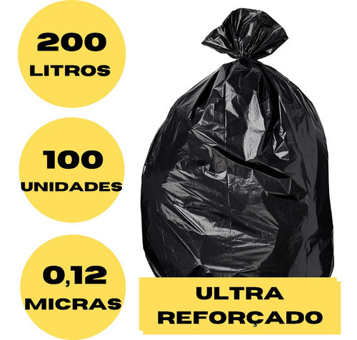 Saco De Lixo Preto 150 Litros Super Reforçado - 100 Un. Cor Preto