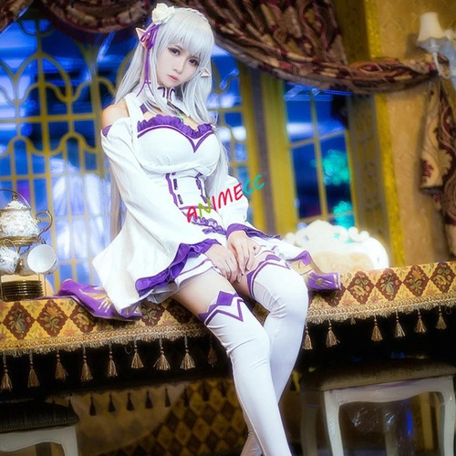 2024 Disfraz De Re Zero Emiria Cosplay Costume Re:life In A Bifferent World From Zero Emilia Cosplay Disfraz De Lolita For Mujer Que Incluye: