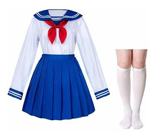 Uniforme Escolar Japonés Para Niñas, Falda Plisada Azul Mari