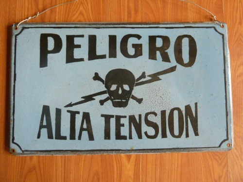 Cartel Peligro Alta Tensión Calavera Chapa 49,5cm   X 29,5cm