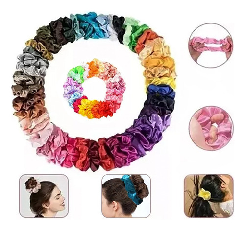 Ligas Para Cabello Scrunchies De Satén 46 Colores