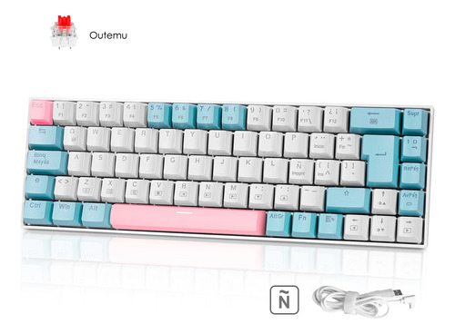 TERPORT 65% Teclado Gamer Español Z11 Luz Azul, Switch Outemu Red Hotswap, Cable Removible, 69 Teclas Anti-Ghosting Mecanico Ergonomico Con Ñ