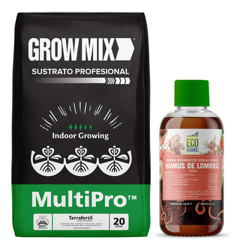 Sustrato Growmix Multipro 20lts Con Humus De Lombriz 250ml