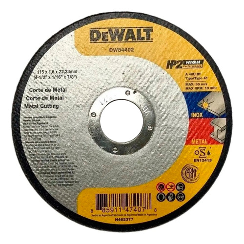 Disco Dewalt Para Amoladora 4 1/2 115 X 1,6mm Dw84402