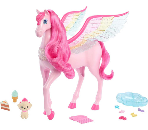 Barbie Pegasus Rosa Con 10 Accesorios Incluyendo Cachorro