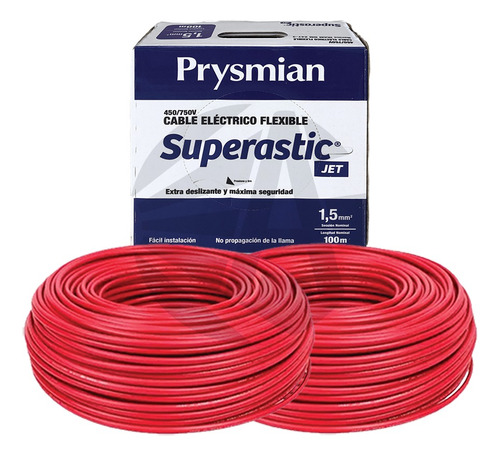Cable Unipolar Prysmian 1.5mm X2 Pack Rojo X100mts Ea