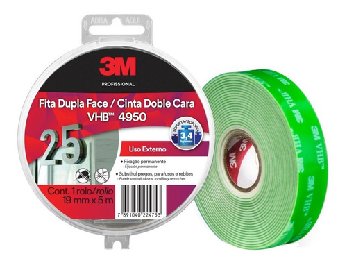 Cinta De Doble Contacto Exterior 3m Vhb 4950 19mm X 5m