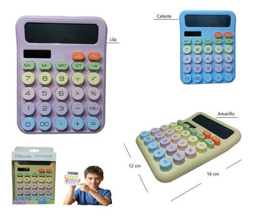 Calculadora Infantil Colorida 12 Digitos A Pilas Y Carga Sol Surtido