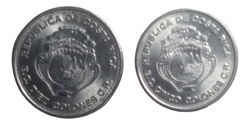 Monedas Costa Rica 10 Y 5 Colones 25° Aniv Banco Central