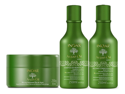 Kit Inoar Argan Oil Shampoo + Condicionador + Mascara 250g