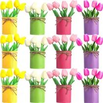 Comprar Paquete De 12 Tulipanes Artificiales A Granel Con Macetas De