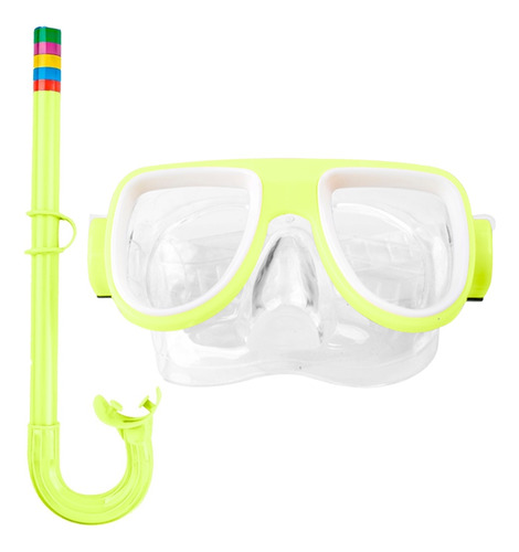 Kit Máscara Oculos Mergulho Snorkel Respirador Infantil Cor Verde Neon