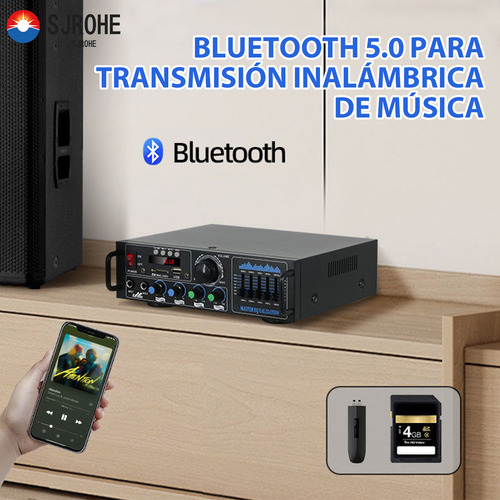 Sjrohe Ecualizador De Audio Profesional Y Amplificador Bluetooth Integrado Para Casa/automóvil Sonido 5.1 Amplificador Estereo Audio Calidad Premium Subwoofer En Casa Control De Graves Y Agudos Negro