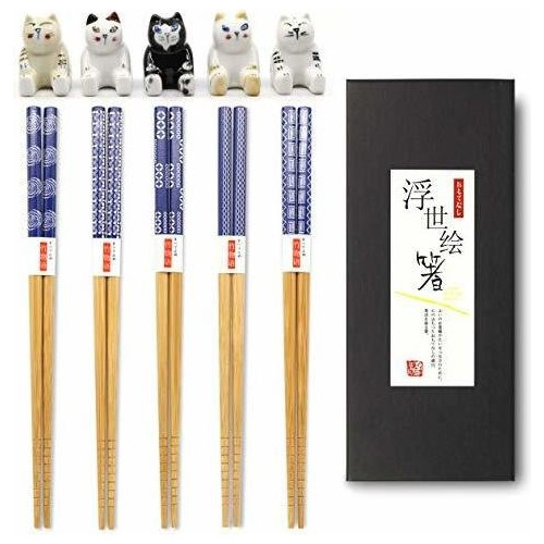 5 Pares De Palillos De Bambú De Estilo Japonés Y Rest...