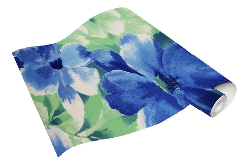 Imagen 3 de 3 de Papel Tapiz Flores Azules Y Verdes Estilo Toscano