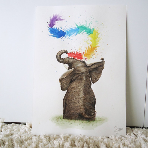 Imagem 2 de 3 de Pintura Em Aquarela Bebê Elefante Feliz