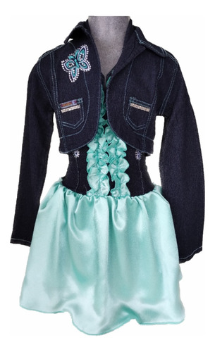 Vestido Con Torera De Mezclilla Conjunto Para Niña V