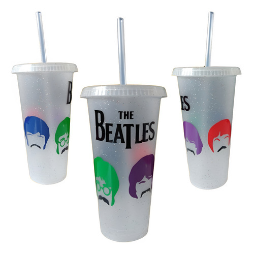Vaso The Beatles - Los Beatles Grande Con Tapa Y Popote