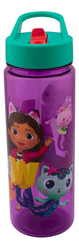 Botella Infantil Escolar Para Agua Popote Gabby Doll House Color Botella Popote Plegable 650 ml