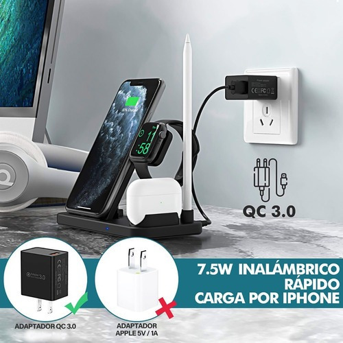 Cargador Qi Inalámbrico 9v 4 En 1 iPhone / Android Usb C
