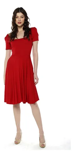 Vestido vermelho cheap midi rodado