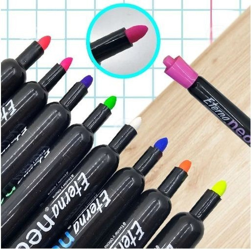 Marcador De Vinilo Eterna Colores Neón X 8 Plumones Surtidos