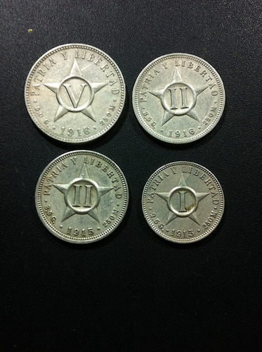 4 Monedas De Cuba 1915-1916 Diferente Valor Sin Circular.