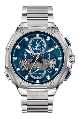 Reloj Bulova Precisionist Original De Acero Para Hombre Correa Plateado Bisel Plateado Fondo Azul