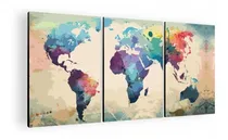 Comprar Cuadro Decorativo Mural Triptico Mapamundi 90x42 Mdf