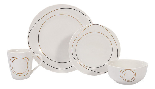 Vajilla Porcelana Crown Baccara Tulula 16 Piezas Blanco Líneas Doradas