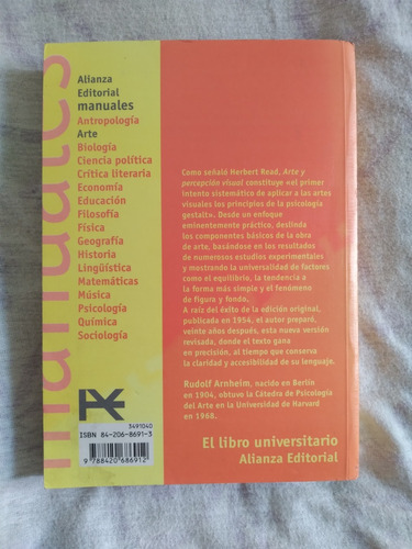 Libro Arte Y Percepción Visual, Rudolf Arnheim (Usado)