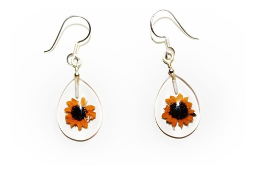 Par De Aretes Gota De Girasol Eterno Plata De Ley 925 Flor