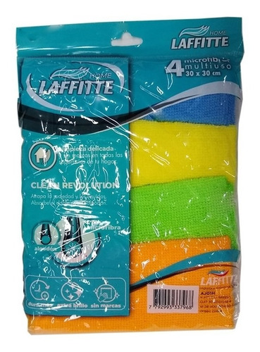 Imagen 2 de 2 de Pack 4 Paños Microfibra Multiuso Limpieza Auto Hogar Oficina Color Varios