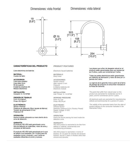 Llave De Lavabo Electronico De Sensor Helvex Modelo Tv-201