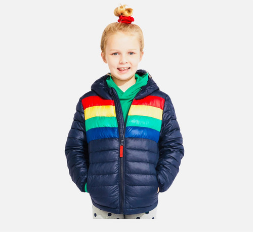 Chaqueta Chamarra Acolchada Para Niños Con Rayas Arcoíris