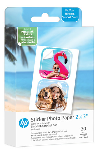 Papel  Fotografico Hp Sprocket 2x3 Sticker Pre Cortado X30